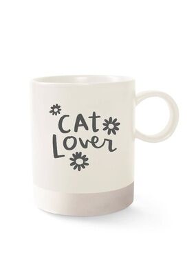 Pet Shop by Fringe Studio “Cat Lover” Floral Ceramic Mug in Cream, [14 oz.] NEW